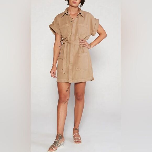 NWT ETICA Women’s Austyn Safari Dress Cuban Sand Khaki - Size XS - Picture 5 of 6
